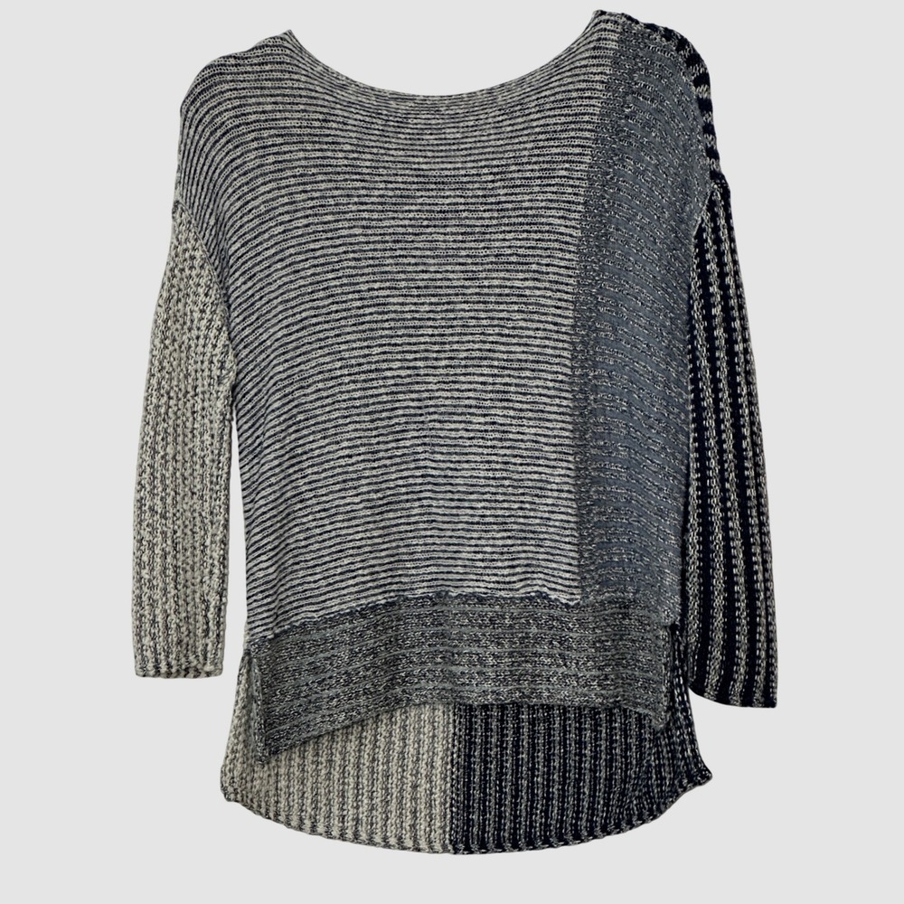 Free People Sweater L Im Cool Stripes Nautical Navy Colorblock Slouchy Tunic